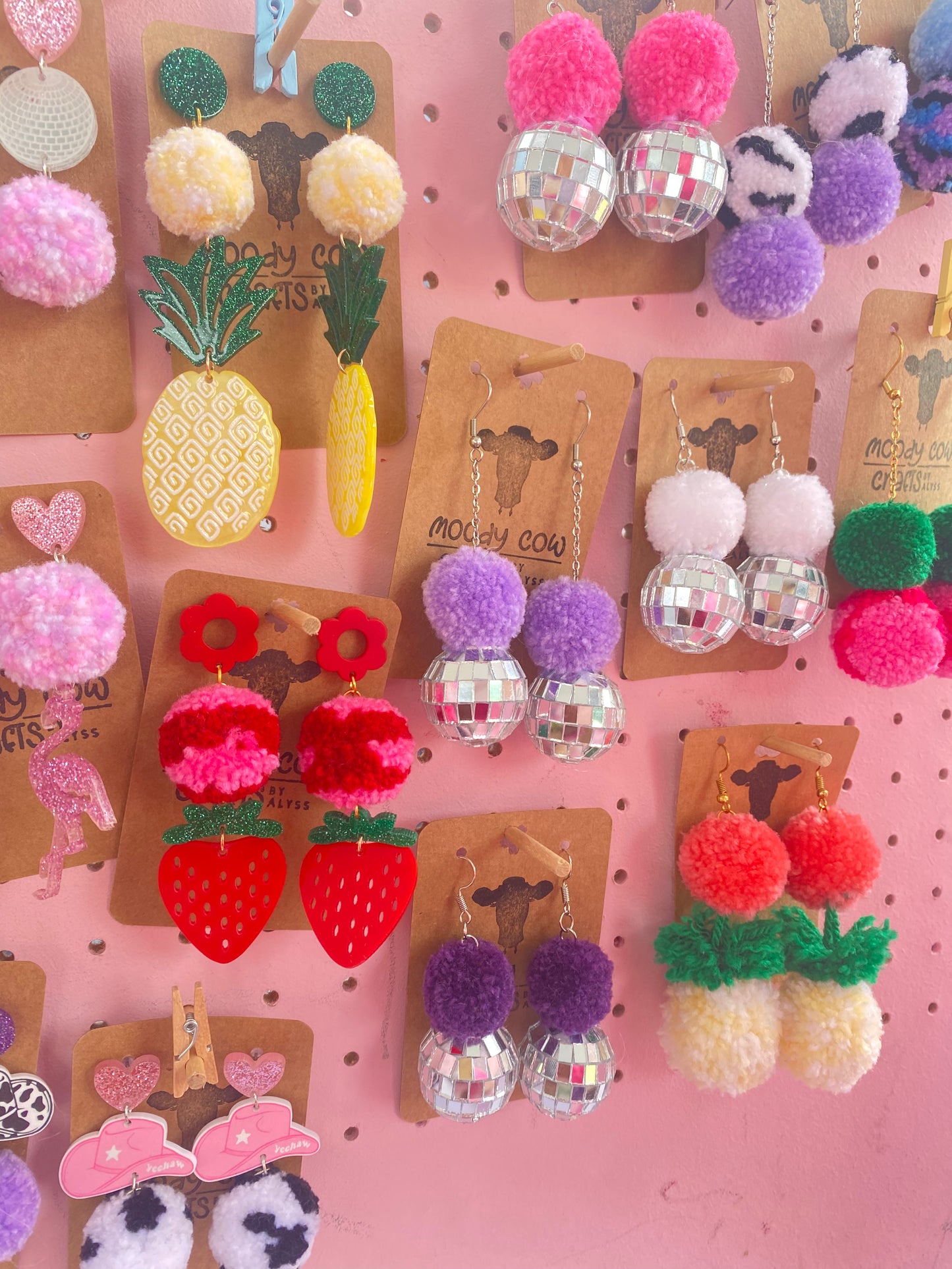 Strawberry Wave Pom Pom Earrings
