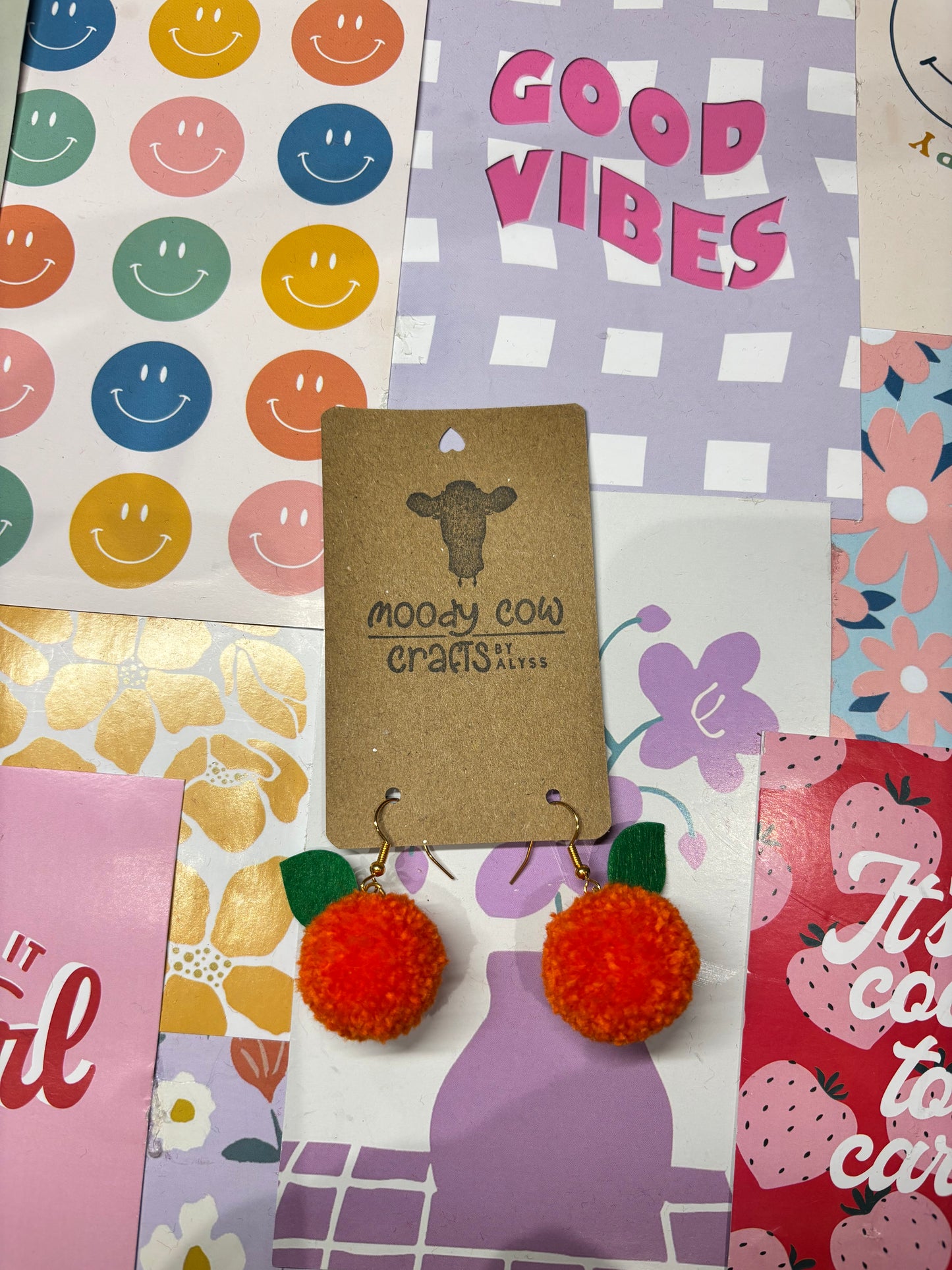 Orange Pom Pom Earrings