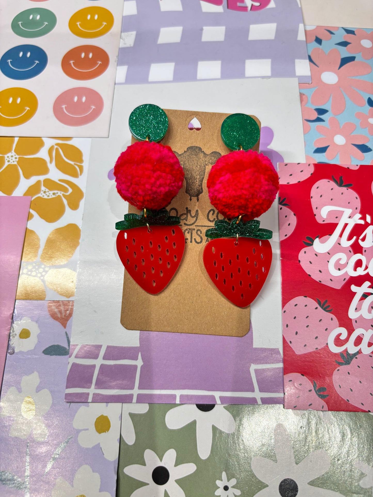 Strawberry Wave Pom Pom Earrings