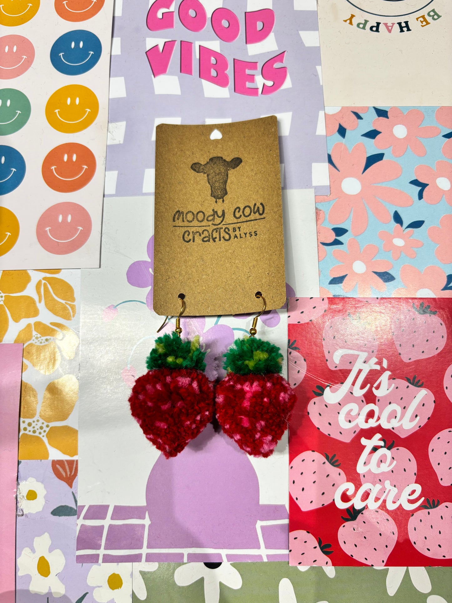 Strawberry Pom Pom Earrings