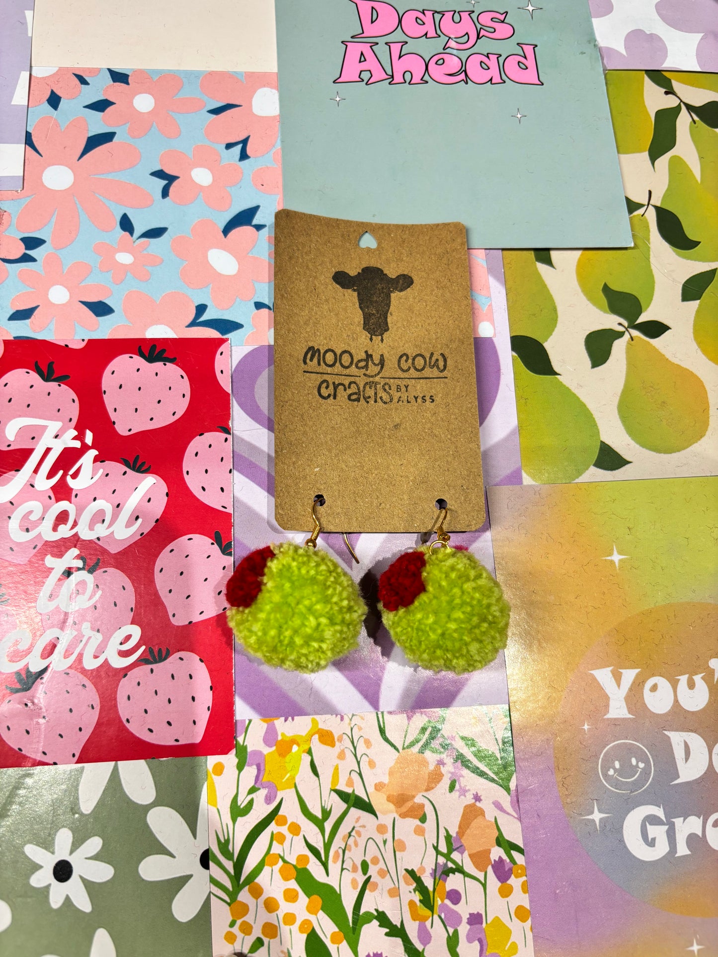 Olive Pom Pom Earrings